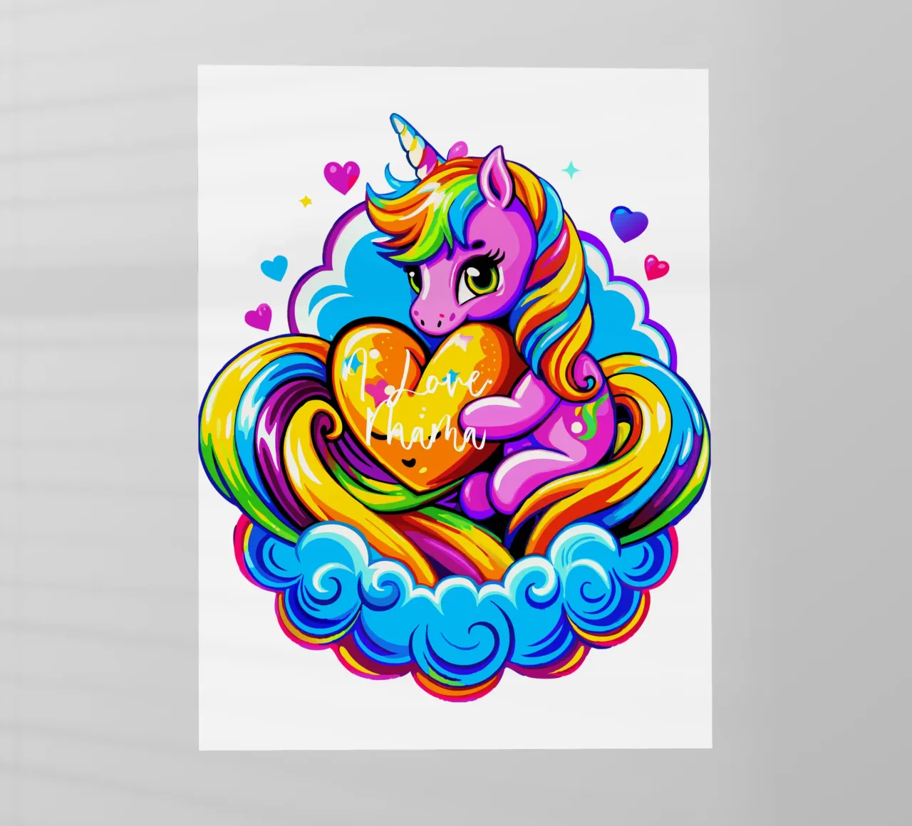 Cute Unicorn Hugging a Heart Pillow on a Cloud - Custom Text film rétro-éclairé de Artnesia