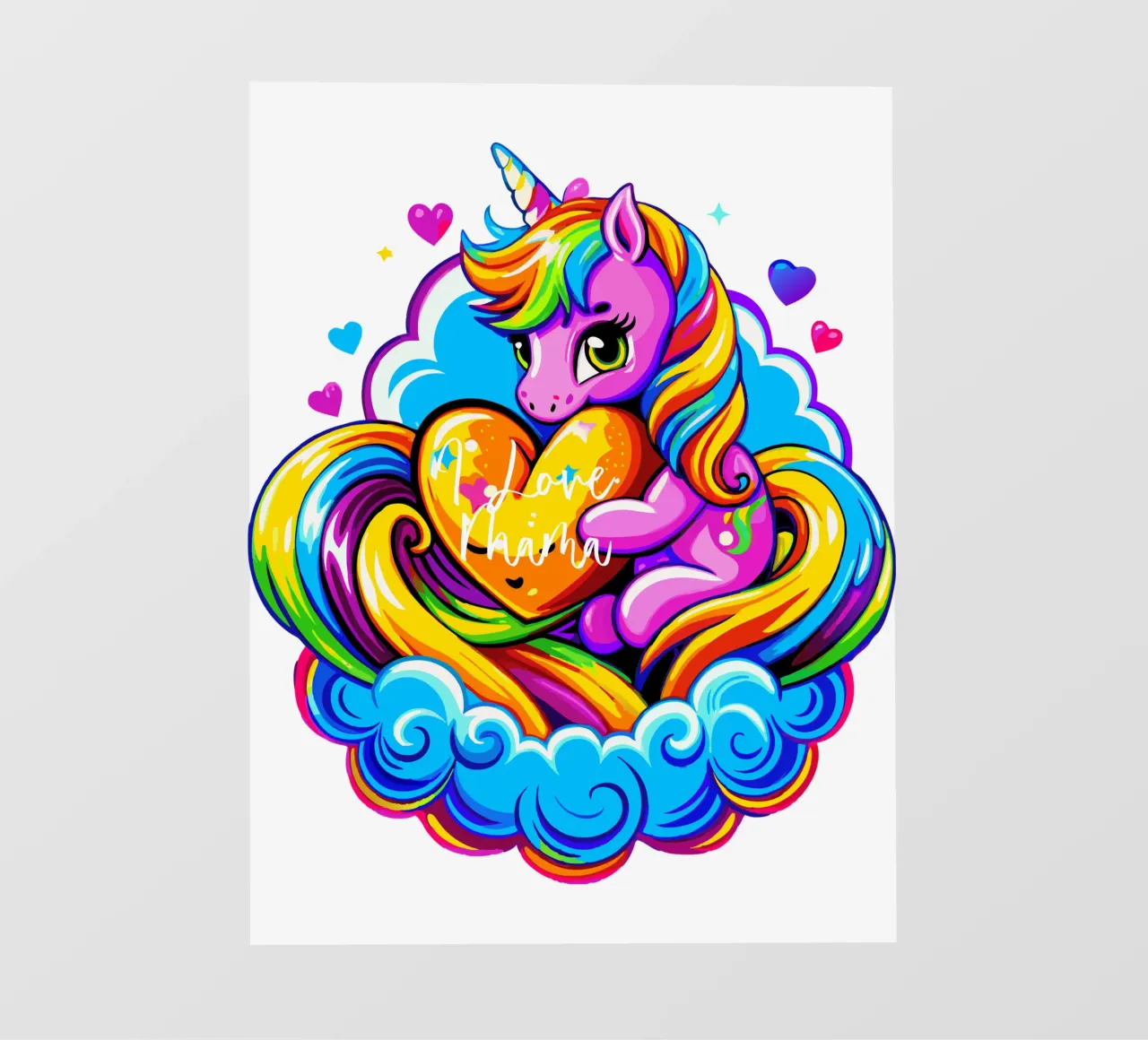 Cute Unicorn Hugging a Heart Pillow on a Cloud - Custom Text papier peint photo de Artnesia