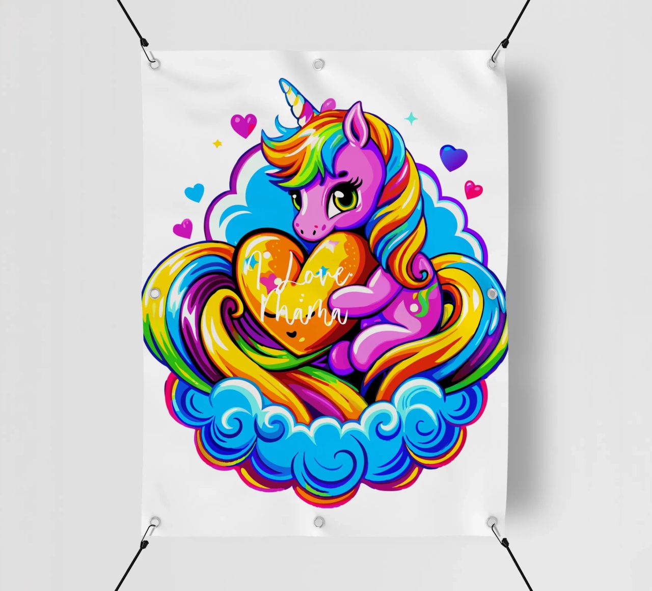 Cute Unicorn Hugging a Heart Pillow on a Cloud - Custom Text telo in pvc da Artnesia
