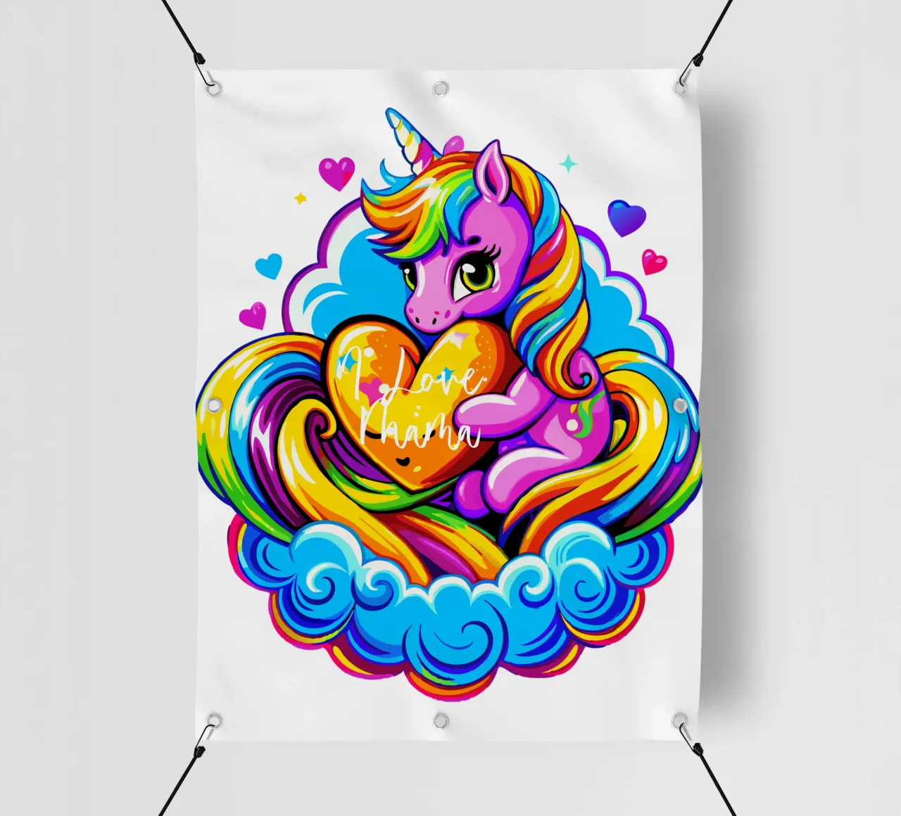 Cute Unicorn Hugging a Heart Pillow on a Cloud - Custom Text telo in pvc da Artnesia