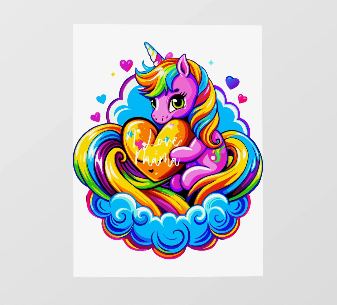 Cute Unicorn Hugging a Heart Pillow on a Cloud - Custom Text telo in pvc da Artnesia
