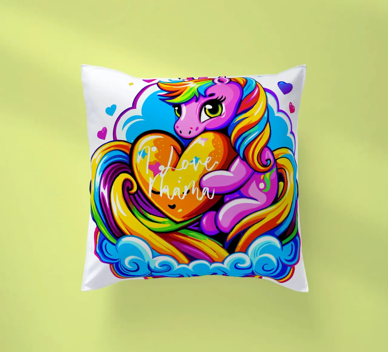 Cute Unicorn Hugging a Heart Pillow on a Cloud - Custom Text cuscino da Artnesia