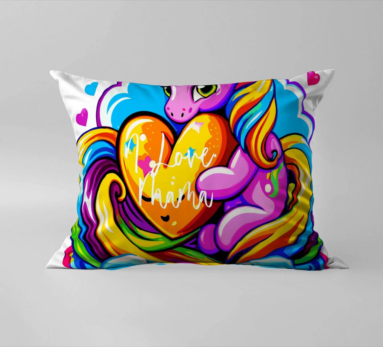 Cute Unicorn Hugging a Heart Pillow on a Cloud - Custom Text cuscino da Artnesia