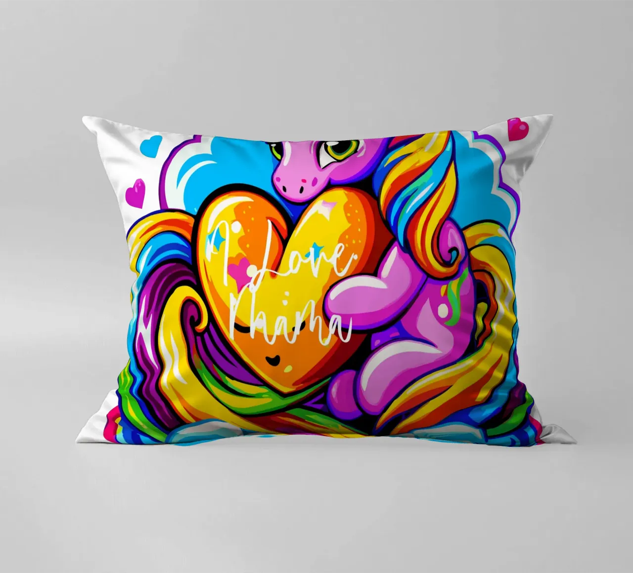 Cute Unicorn Hugging a Heart Pillow on a Cloud - Custom Text decorative cushion by Artnesia