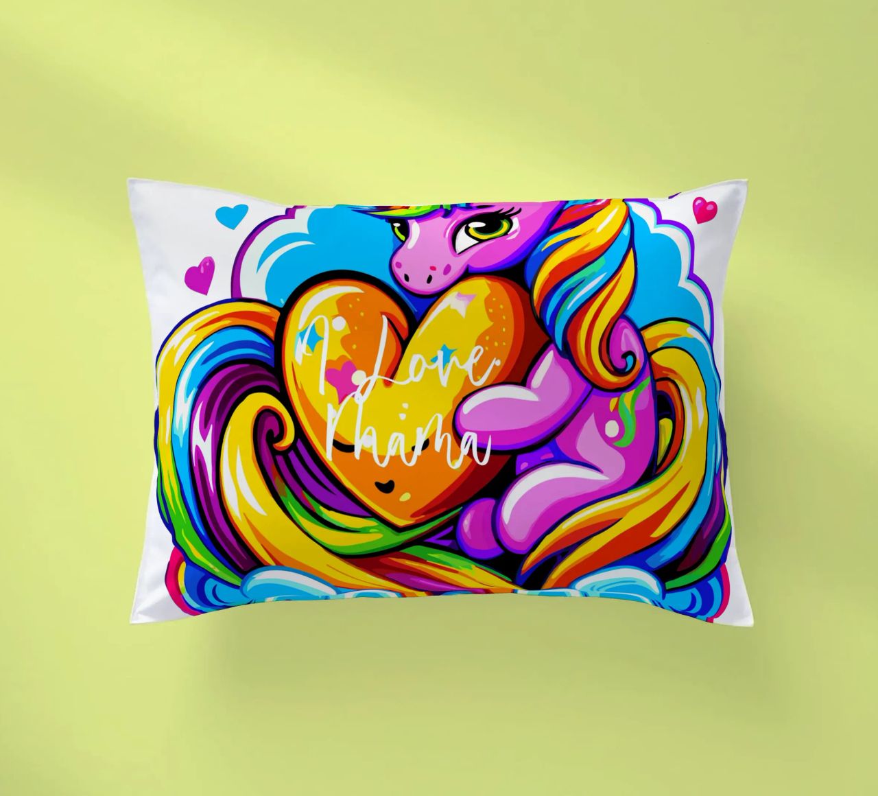 Cute Unicorn Hugging a Heart Pillow on a Cloud - Custom Text cuscino da Artnesia