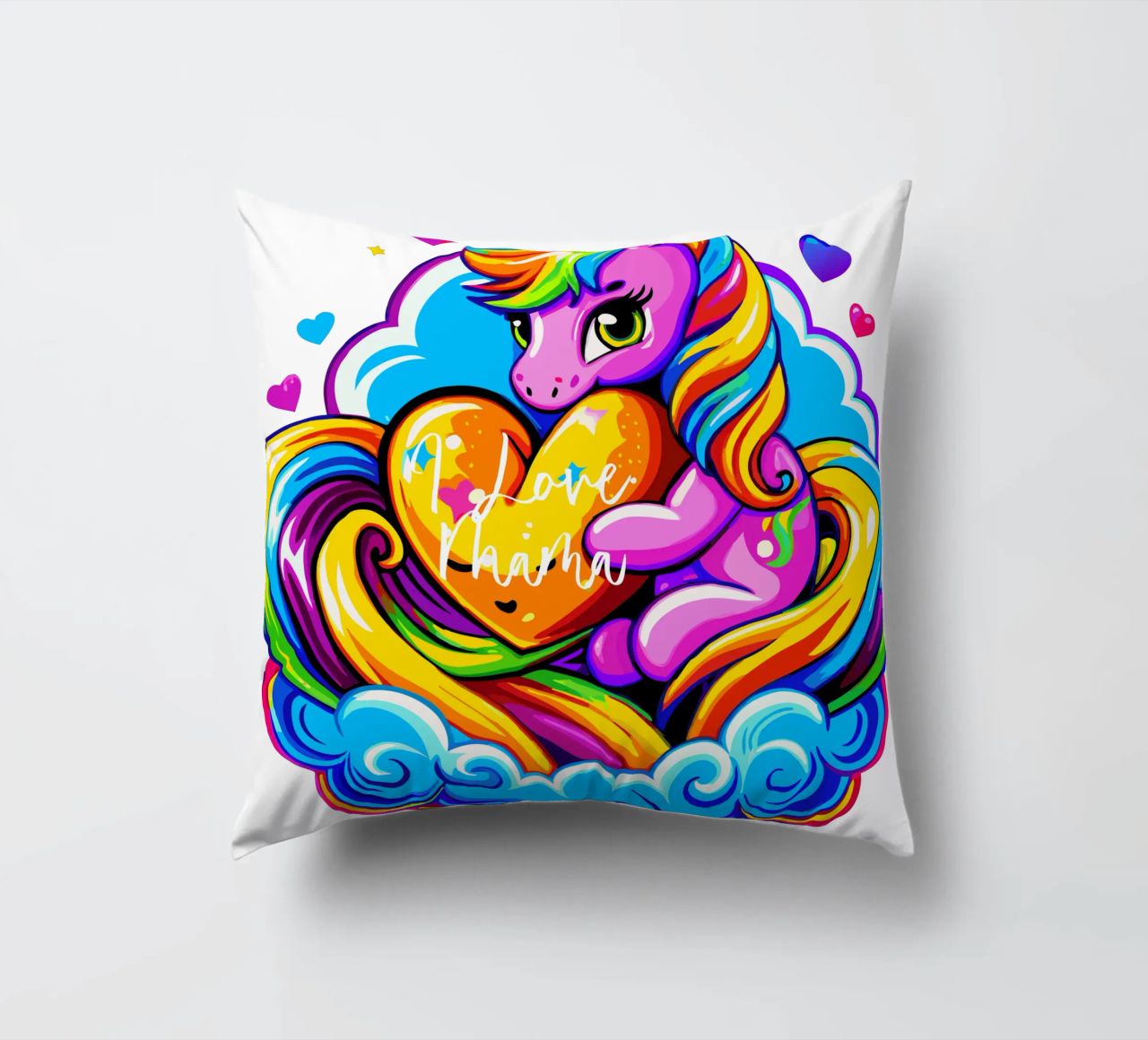 Cute Unicorn Hugging a Heart Pillow on a Cloud - Custom Text cuscino da Artnesia