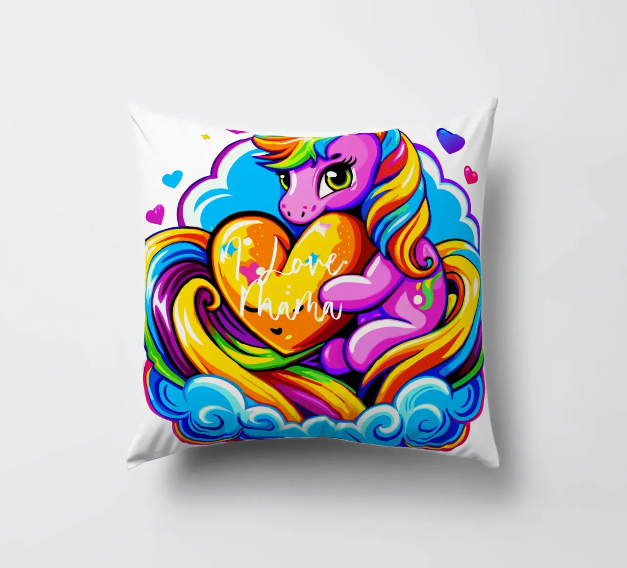 Cute Unicorn Hugging a Heart Pillow on a Cloud - Custom Text cuscino da Artnesia