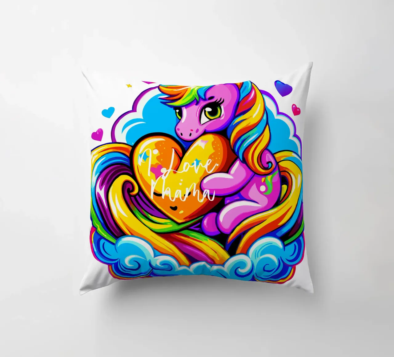 Cute Unicorn Hugging a Heart Pillow on a Cloud - Custom Text cuscino da Artnesia