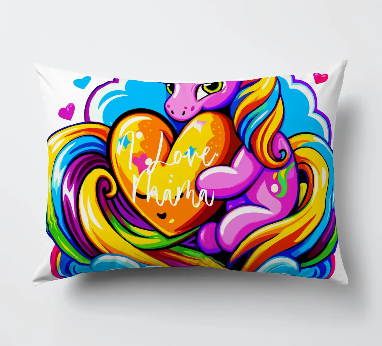 Cute Unicorn Hugging a Heart Pillow on a Cloud - Custom Text cuscino da Artnesia