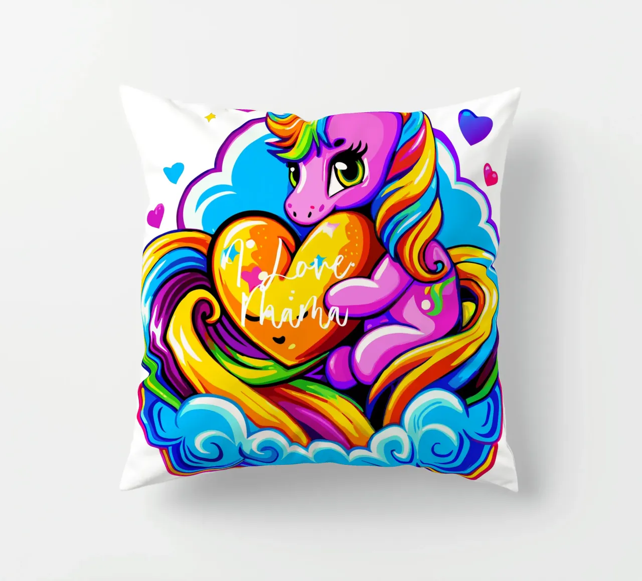 Cute Unicorn Hugging a Heart Pillow on a Cloud - Custom Text cuscino da Artnesia
