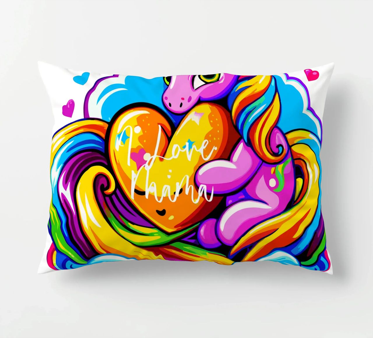 Cute Unicorn Hugging a Heart Pillow on a Cloud - Custom Text cuscino da Artnesia