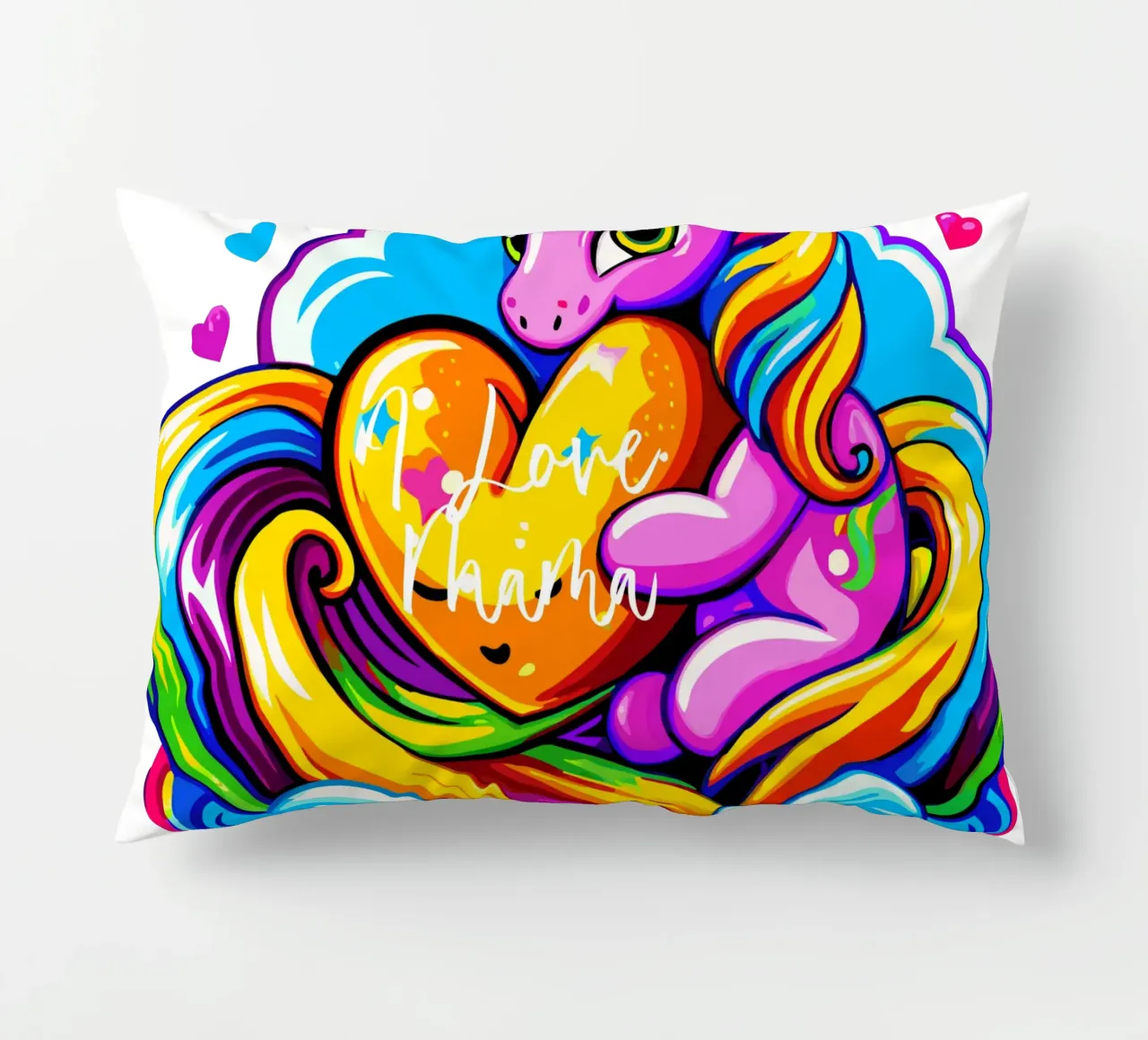 Cute Unicorn Hugging a Heart Pillow on a Cloud - Custom Text decorative cushion by Artnesia