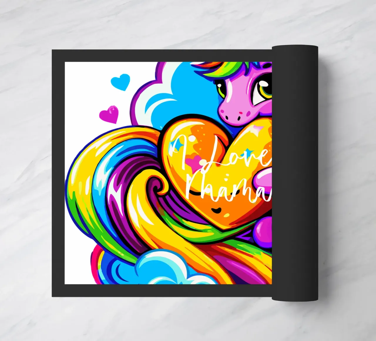 Cute Unicorn Hugging a Heart Pillow on a Cloud - Custom Text zerbino da Artnesia