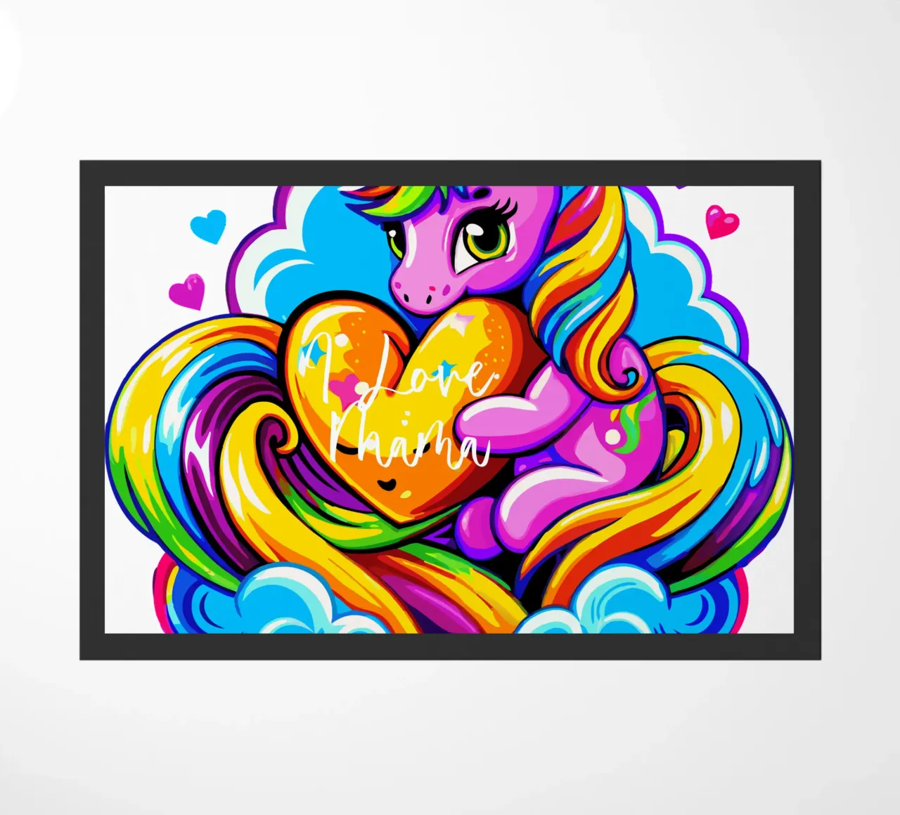 Cute Unicorn Hugging a Heart Pillow on a Cloud - Custom Text zerbino da Artnesia