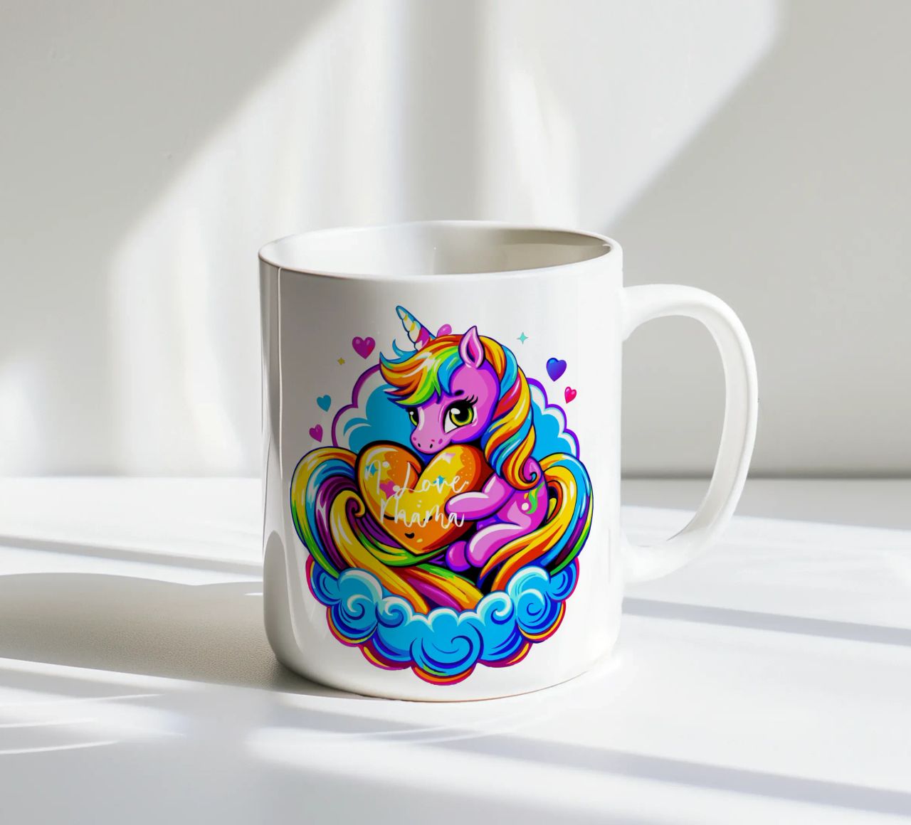 Cute Unicorn Hugging a Heart Pillow on a Cloud - Custom Text tazza in ceramica da Artnesia