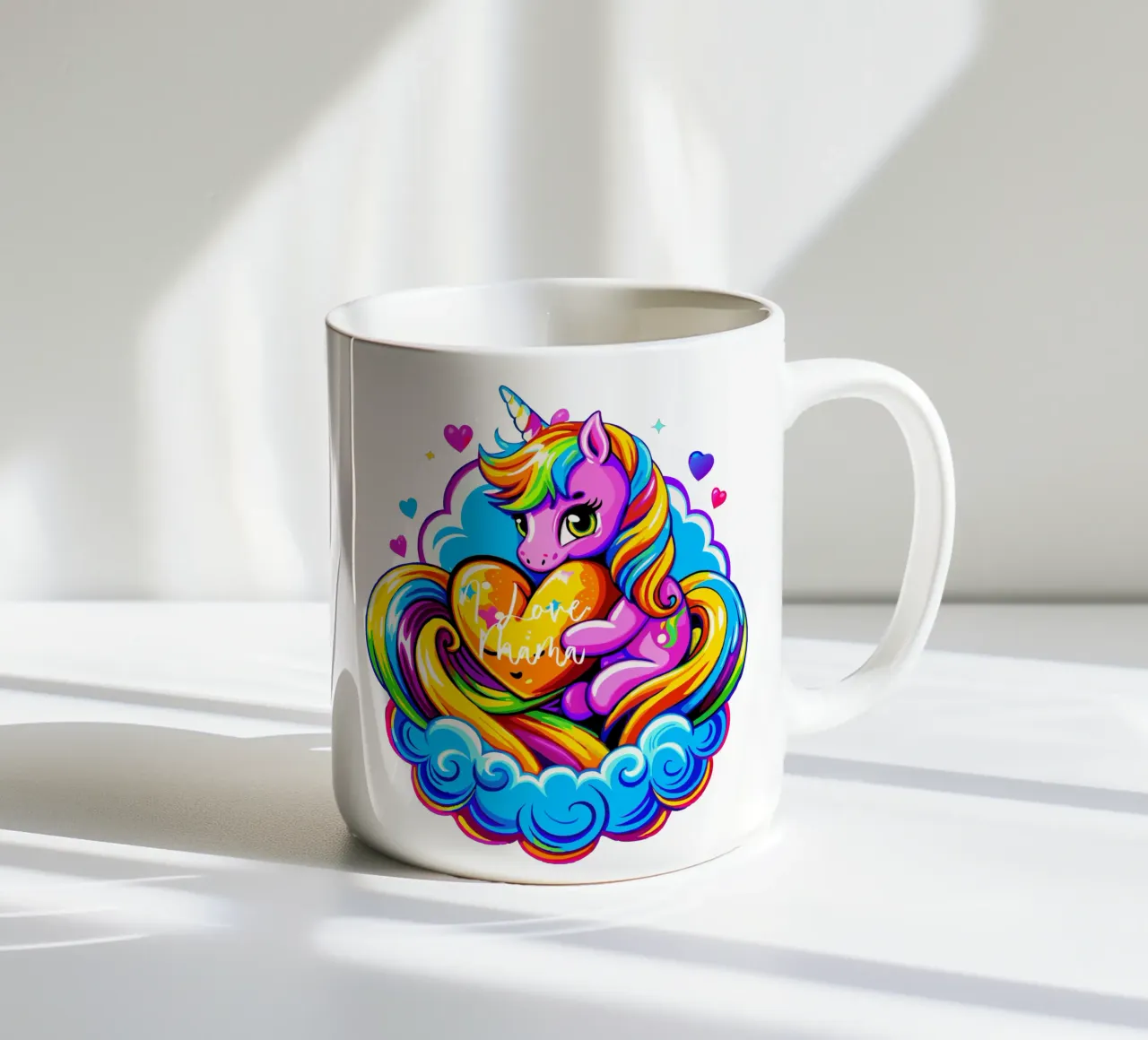 Cute Unicorn Hugging a Heart Pillow on a Cloud - Custom Text keramische mok van Artnesia