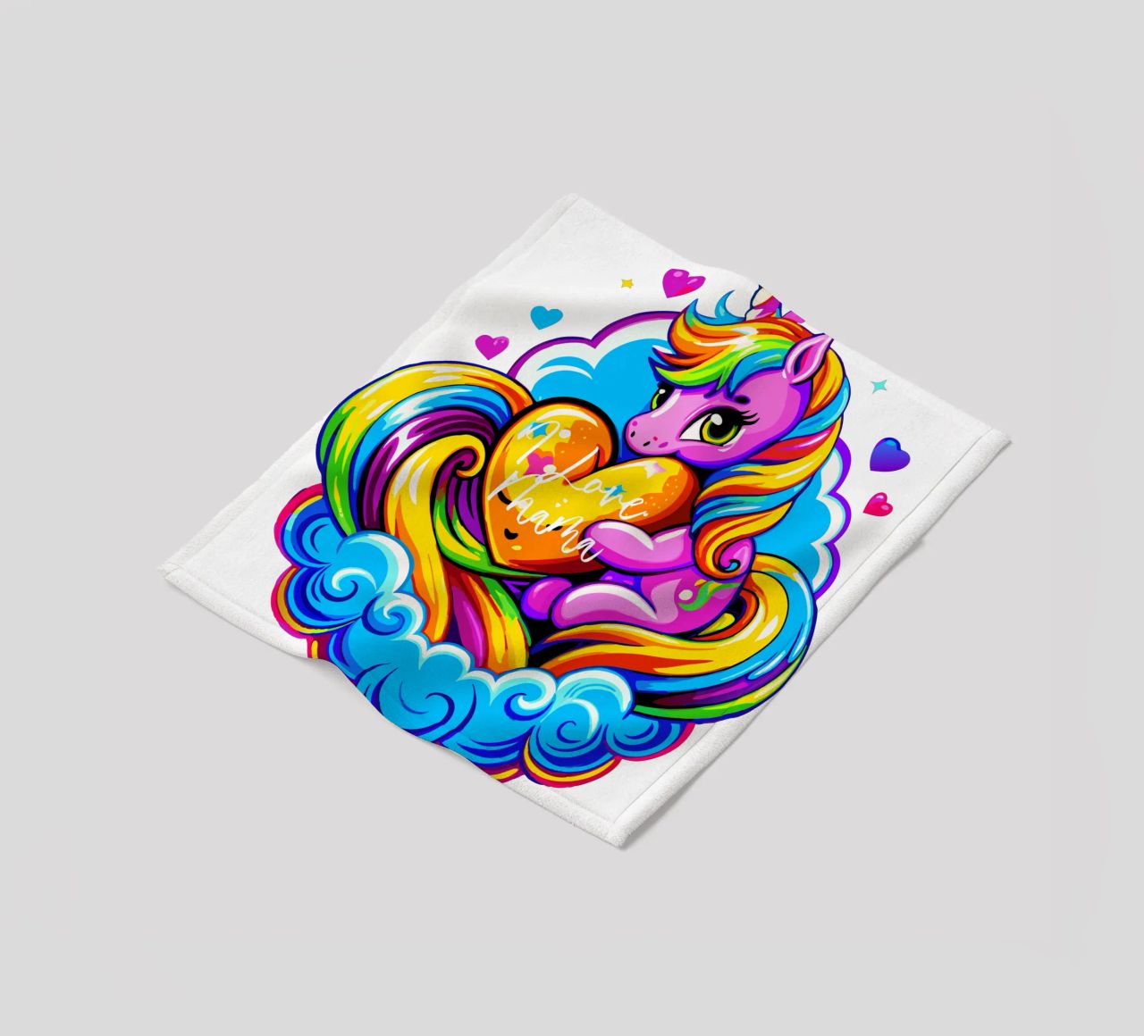 Cute Unicorn Hugging a Heart Pillow on a Cloud - Custom Text Fleecedecke von Artnesia