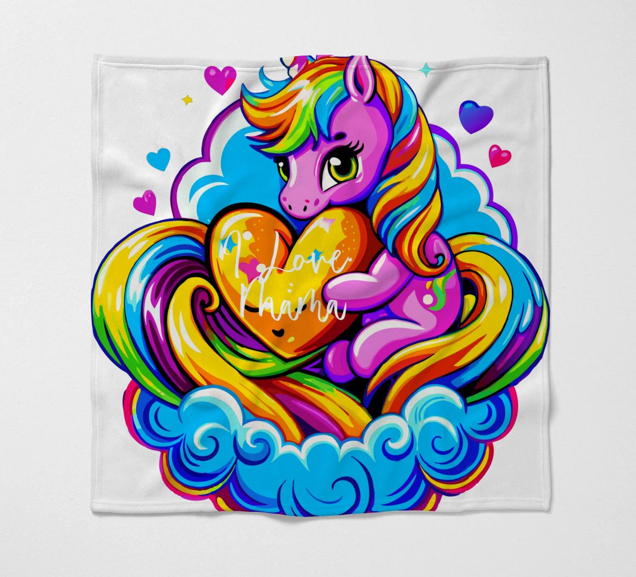 Cute Unicorn Hugging a Heart Pillow on a Cloud - Custom Text Fleecedecke von Artnesia