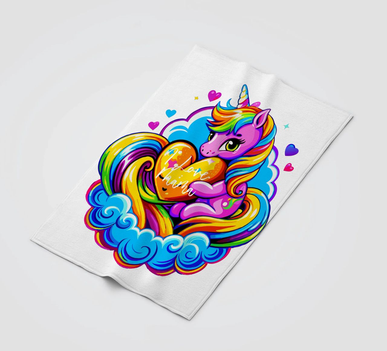 Cute Unicorn Hugging a Heart Pillow on a Cloud - Custom Text Fleecedecke von Artnesia