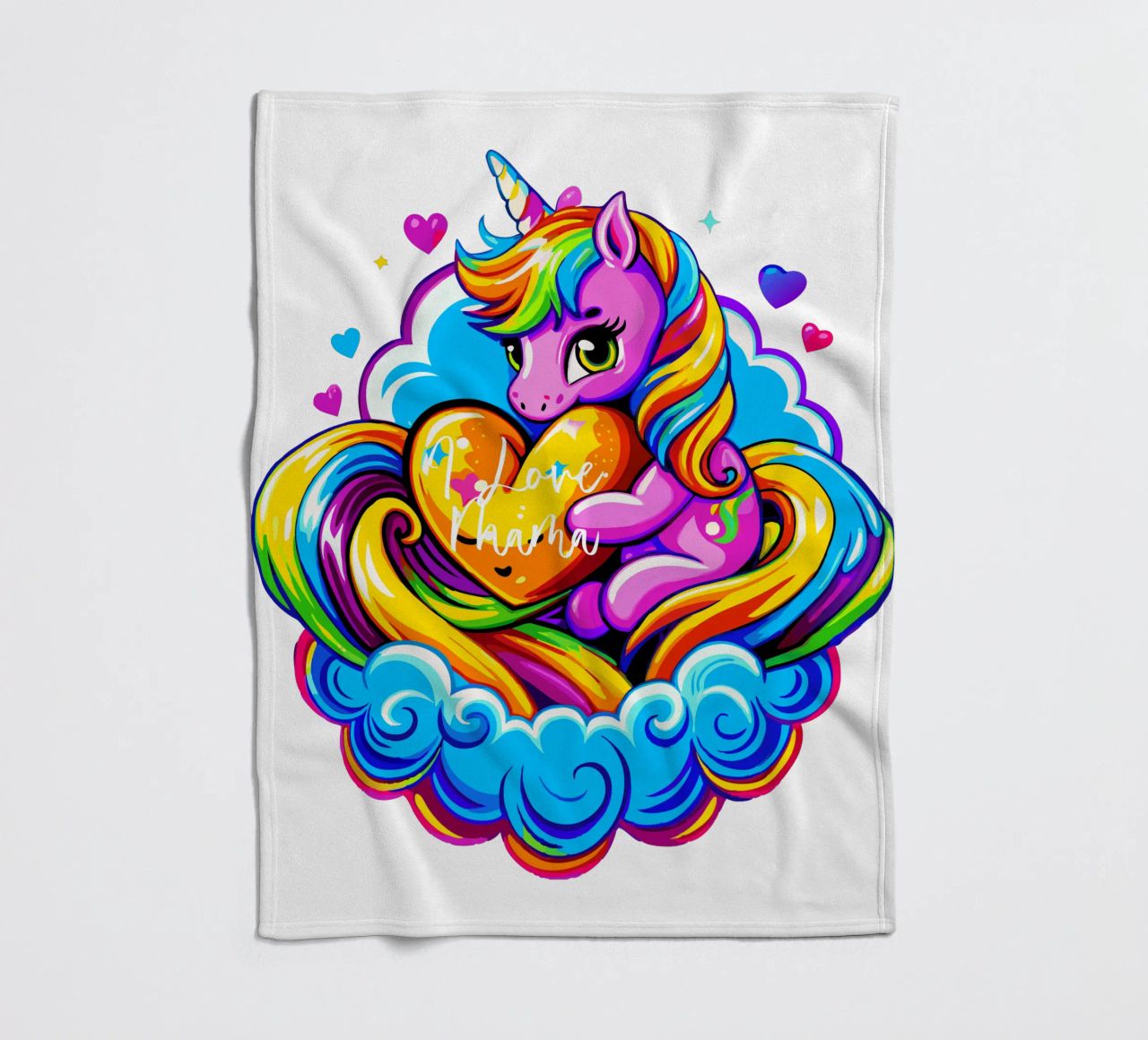 Cute Unicorn Hugging a Heart Pillow on a Cloud - Custom Text Fleecedecke von Artnesia