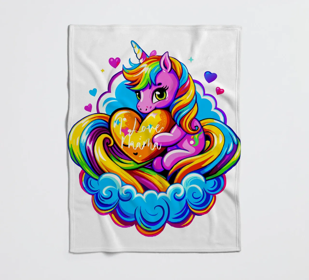 Cute Unicorn Hugging a Heart Pillow on a Cloud - Custom Text coperta in pile da Artnesia
