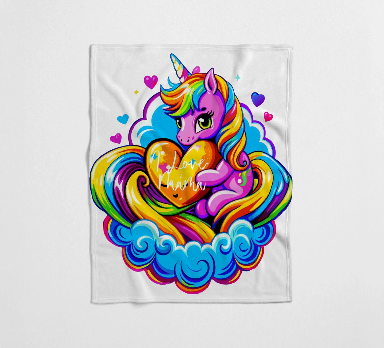 Cute Unicorn Hugging a Heart Pillow on a Cloud - Custom Text Fleecedecke von Artnesia