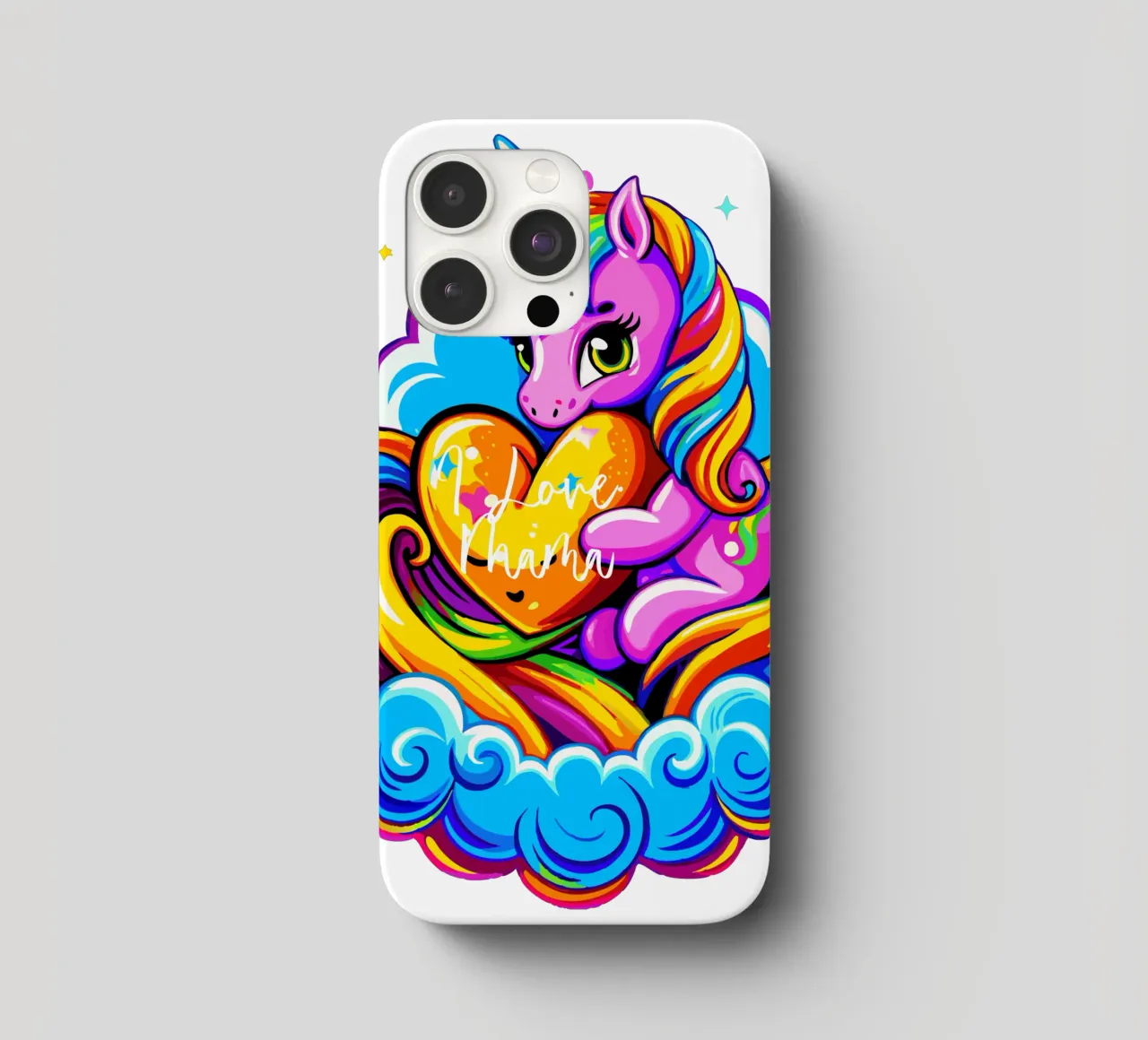 Cute Unicorn Hugging a Heart Pillow on a Cloud - Custom Text cover iphone da Artnesia