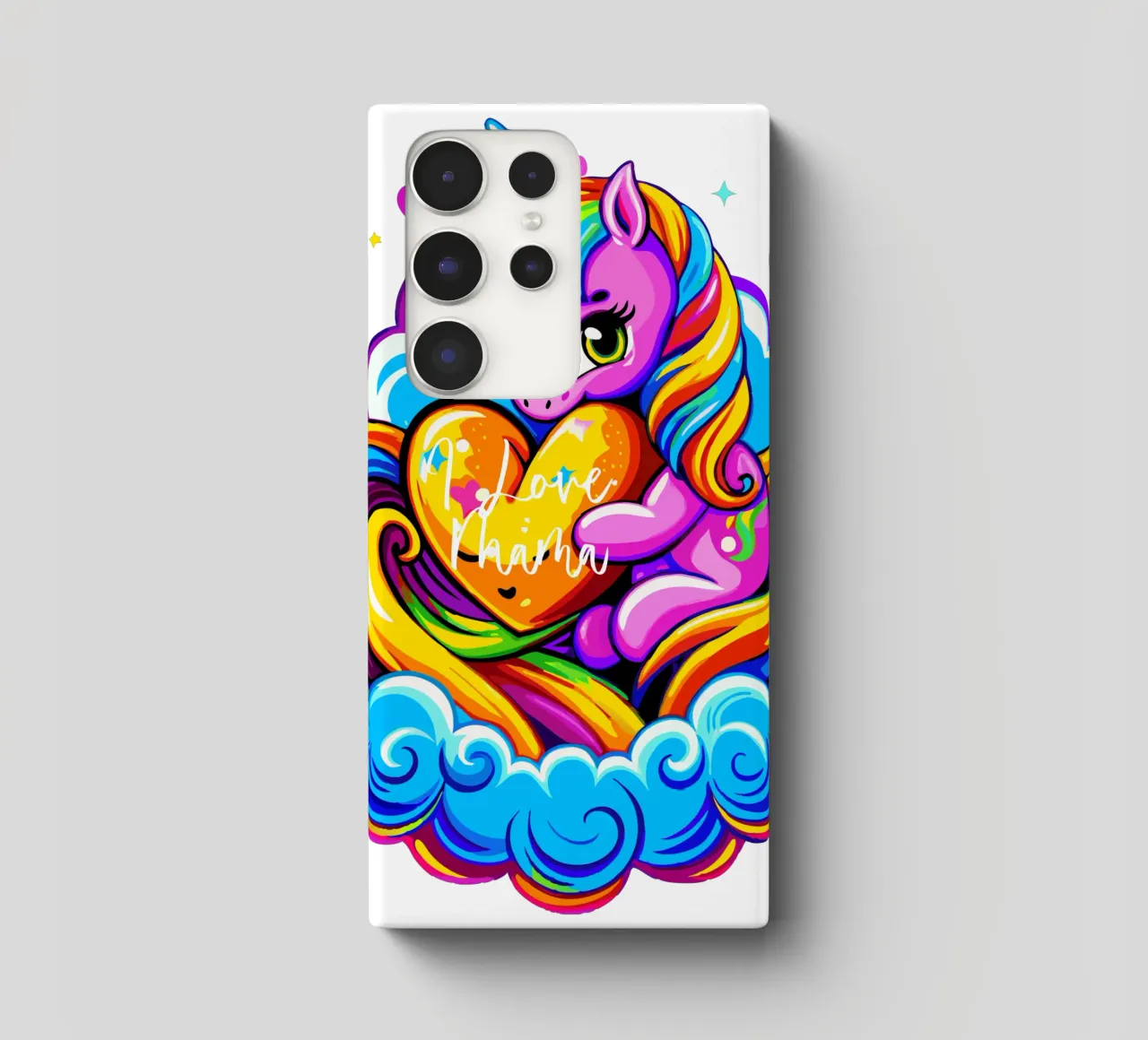 Cute Unicorn Hugging a Heart Pillow on a Cloud - Custom Text Samsung Hülle von Artnesia