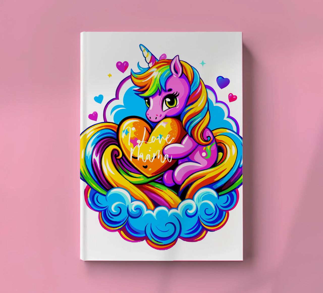 Cute Unicorn Hugging a Heart Pillow on a Cloud - Custom Text diario da Artnesia