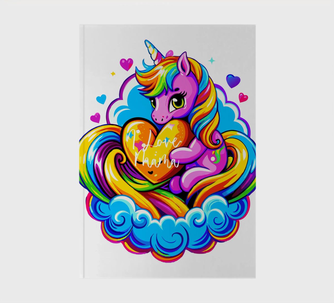 Cute Unicorn Hugging a Heart Pillow on a Cloud - Custom Text diario da Artnesia
