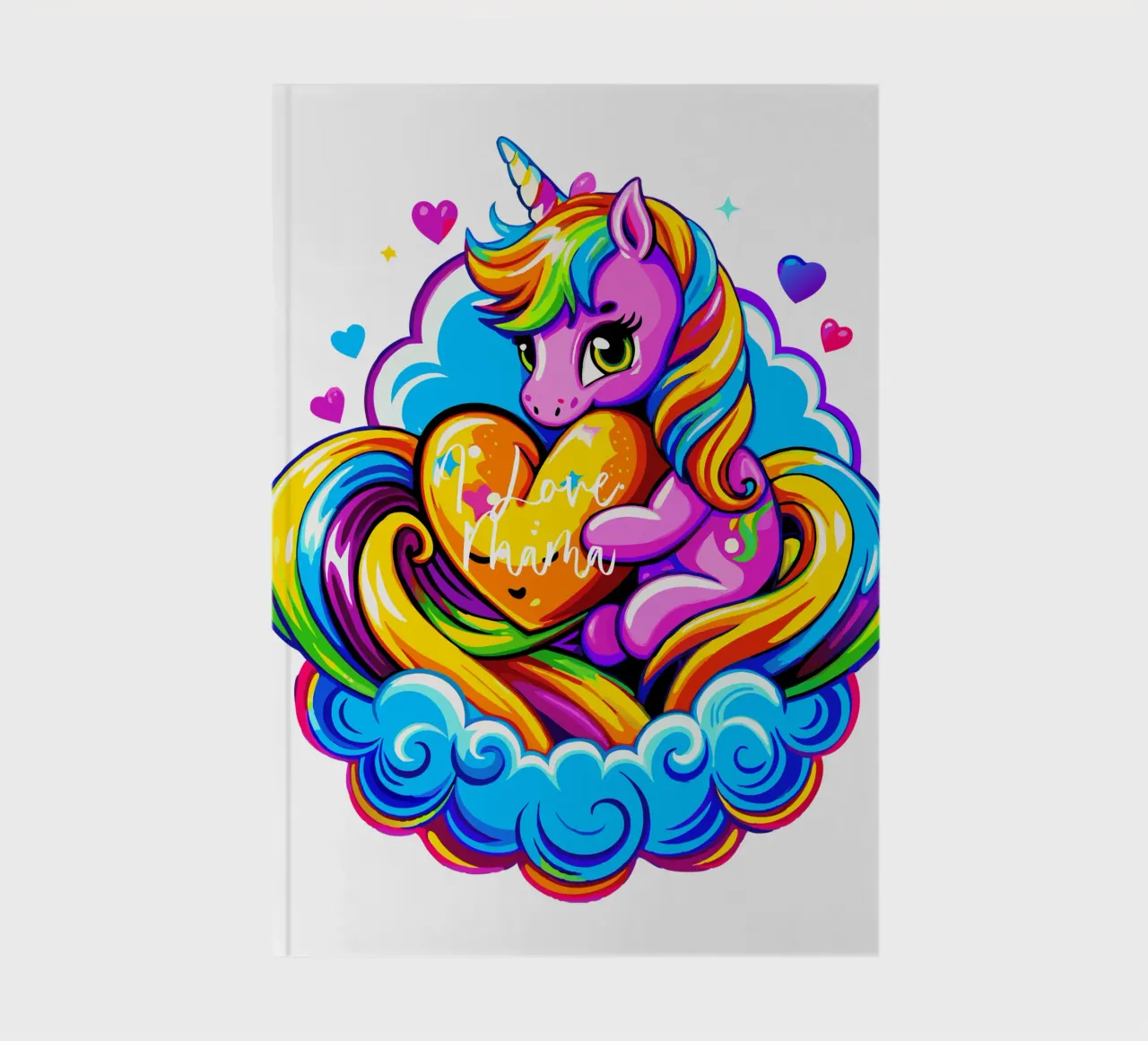 Cute Unicorn Hugging a Heart Pillow on a Cloud - Custom Text notebook by Artnesia