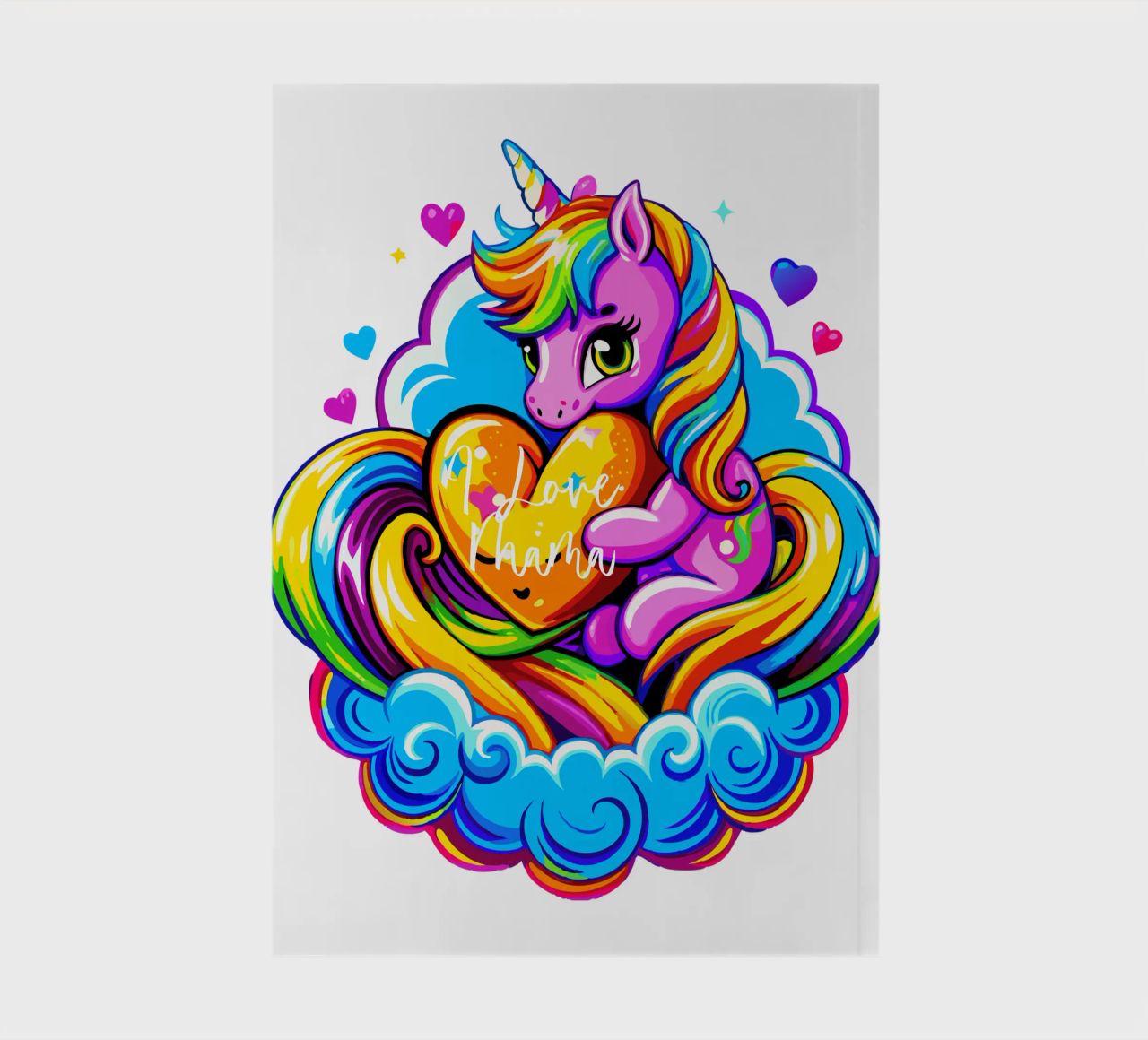Cute Unicorn Hugging a Heart Pillow on a Cloud - Custom Text diario da Artnesia