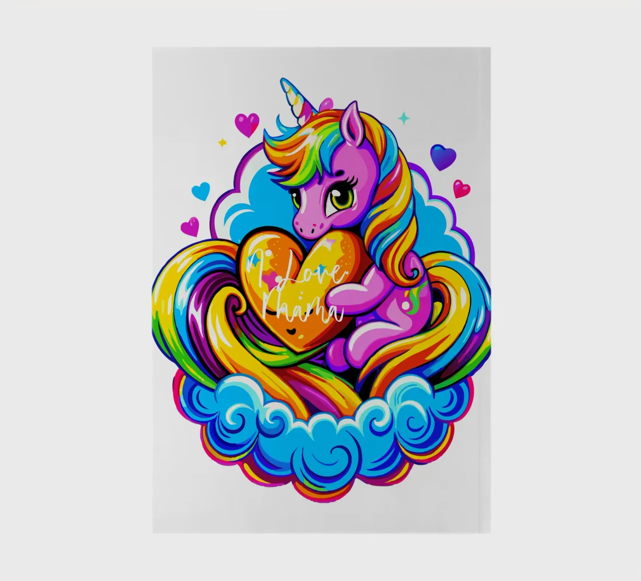 Cute Unicorn Hugging a Heart Pillow on a Cloud - Custom Text notebook by Artnesia