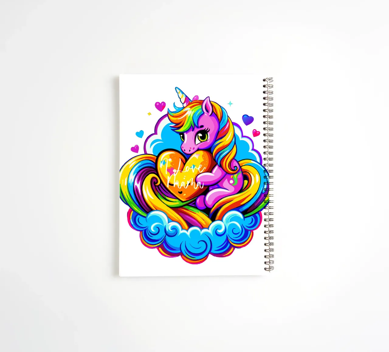 Cute Unicorn Hugging a Heart Pillow on a Cloud - Custom Text carnet à spirale de Artnesia