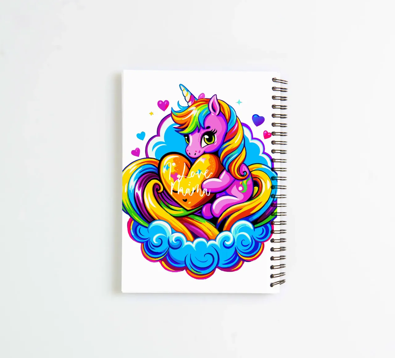 Cute Unicorn Hugging a Heart Pillow on a Cloud - Custom Text carnet à spirale de Artnesia