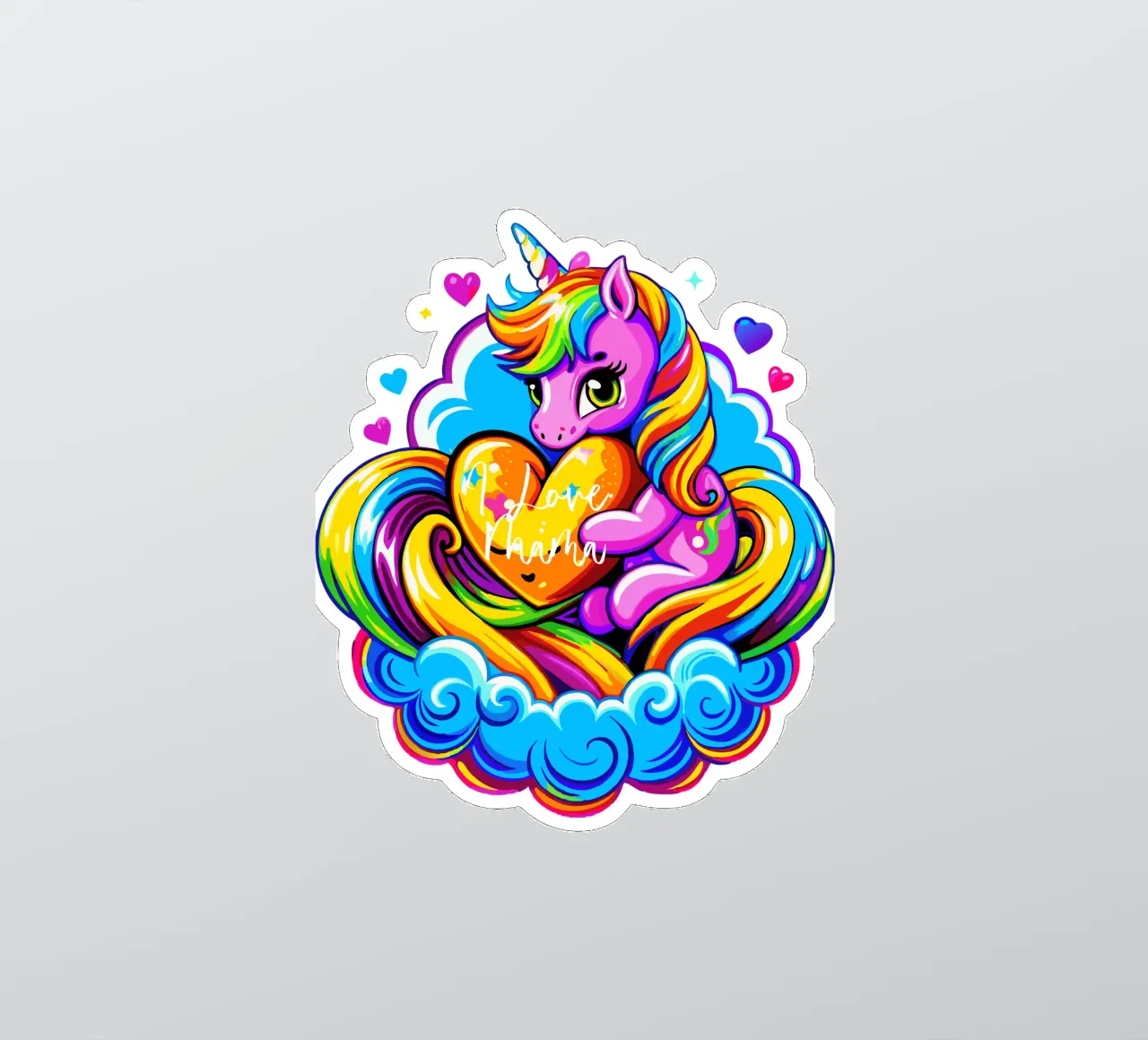 Cute Unicorn Hugging a Heart Pillow on a Cloud - Custom Text autocollant de Artnesia