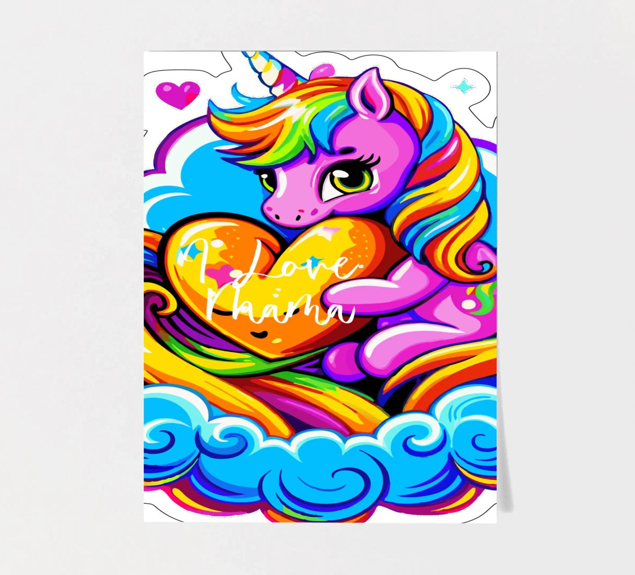 Cute Unicorn Hugging a Heart Pillow on a Cloud - Custom Text Stickerbogen von Artnesia