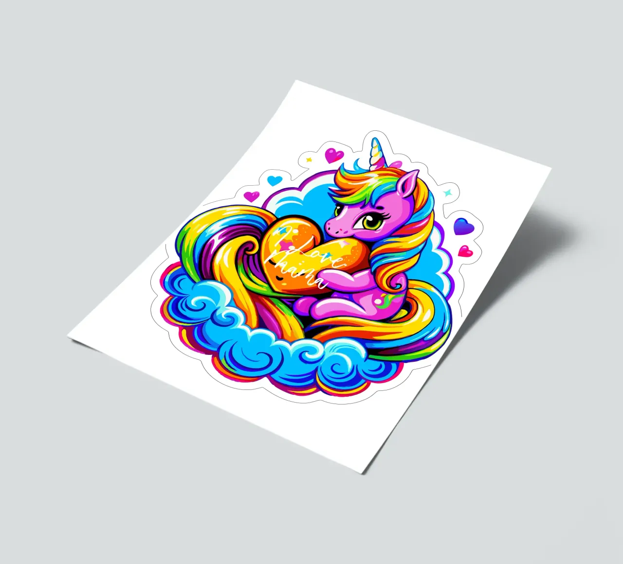 Cute Unicorn Hugging a Heart Pillow on a Cloud - Custom Text Stickerbogen von Artnesia