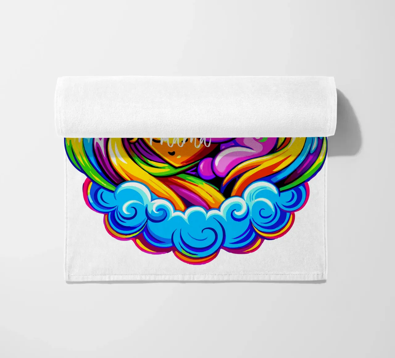 Cute Unicorn Hugging a Heart Pillow on a Cloud - Custom Text Strandtuch von Artnesia