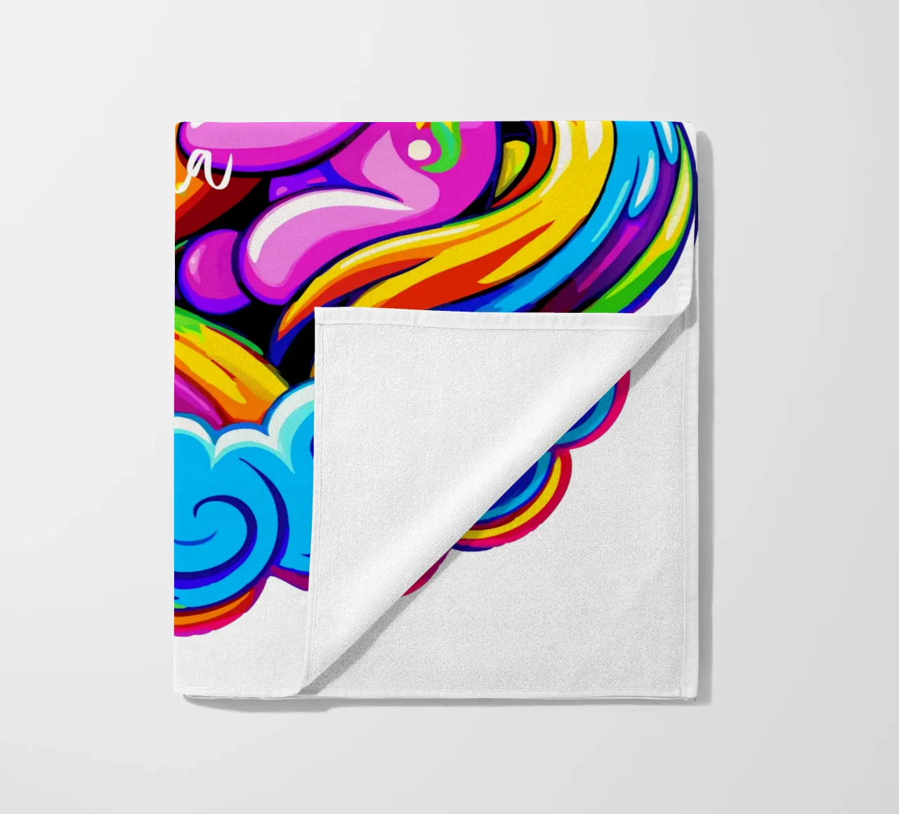 Cute Unicorn Hugging a Heart Pillow on a Cloud - Custom Text telo mare da Artnesia