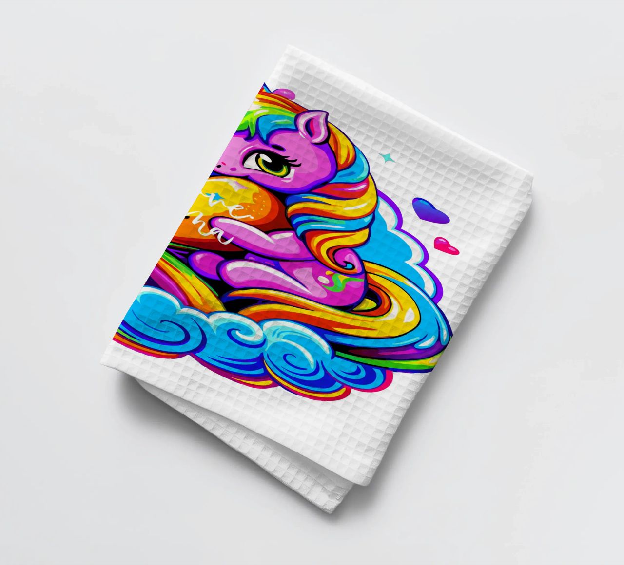 Cute Unicorn Hugging a Heart Pillow on a Cloud - Custom Text Geschirrtuch von Artnesia