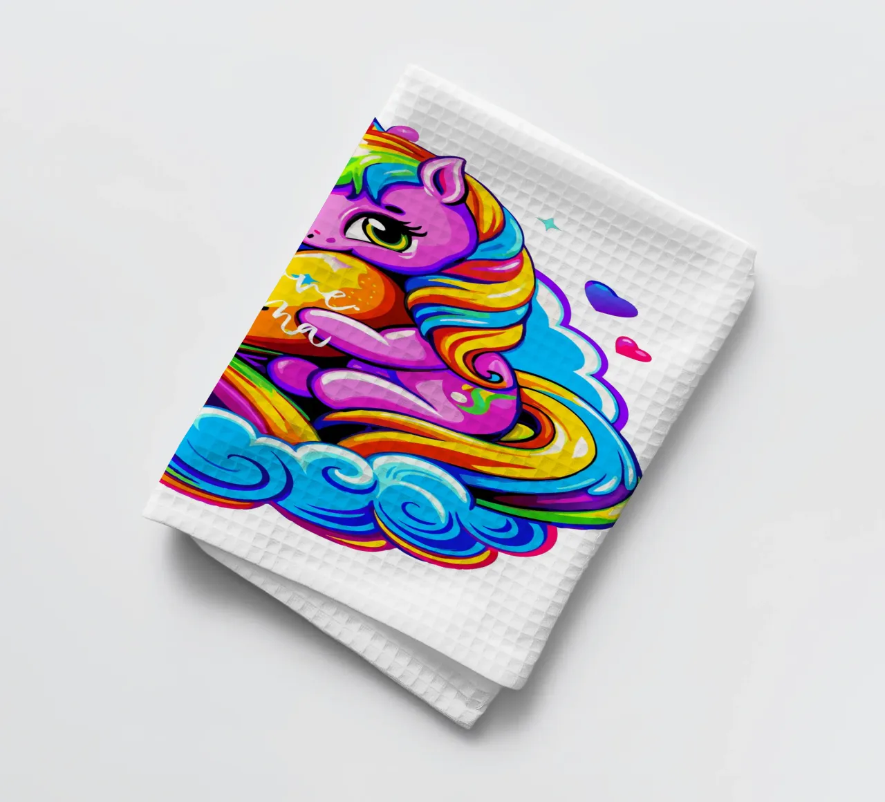 Cute Unicorn Hugging a Heart Pillow on a Cloud - Custom Text canovaccio da cucina da Artnesia