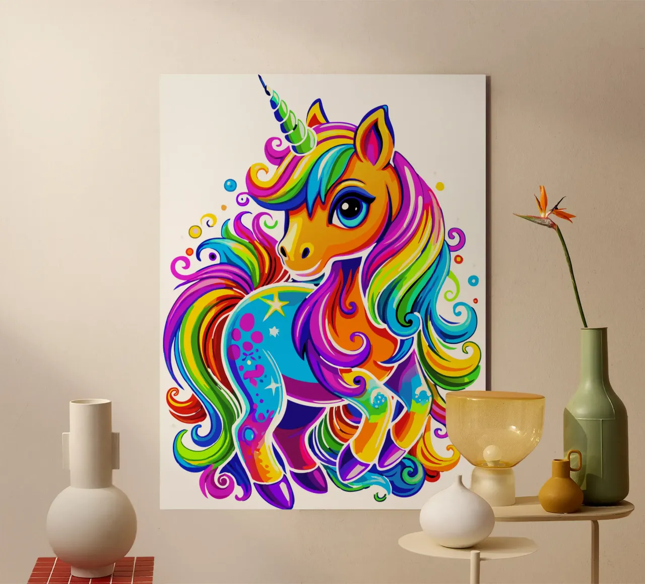 Deslumbrante delicia de un lindo unicornio arco iris aluminio dibond de Artnesia