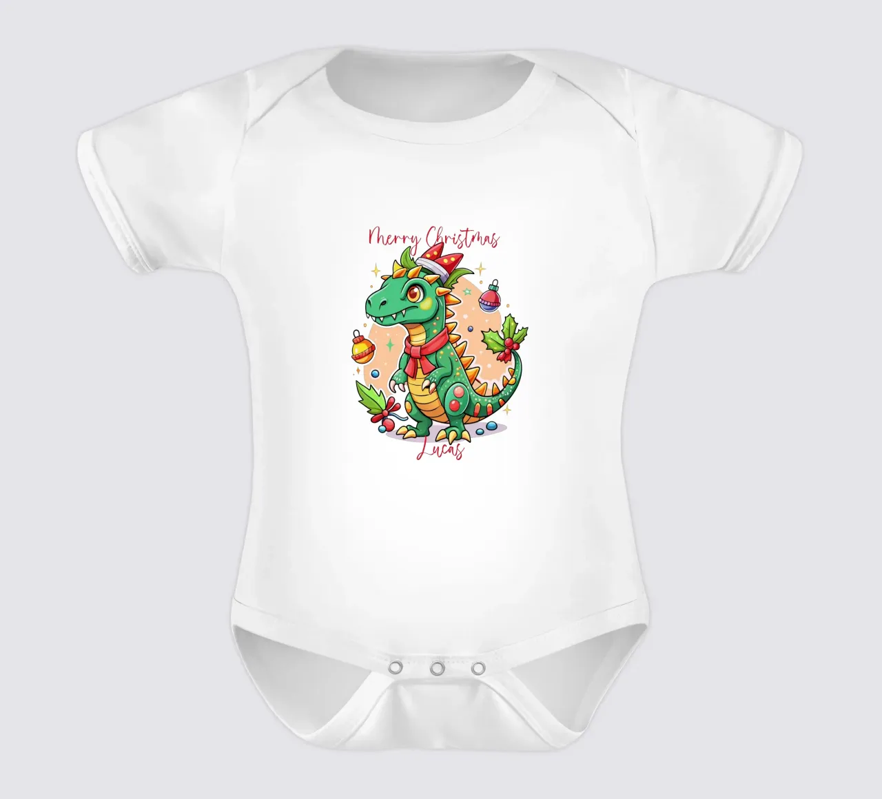 Festive Christmas Cute Dinosaur - Custom Text body neonato maniche corte da Artnesia