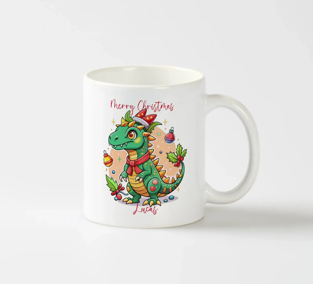 Festive Christmas Cute Dinosaur - Custom Text tazza in ceramica da Artnesia
