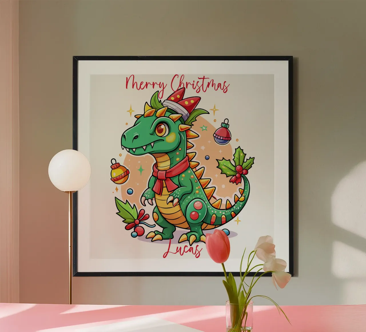 Festive Christmas Cute Dinosaur - Custom Text carta hahnemühle da Artnesia