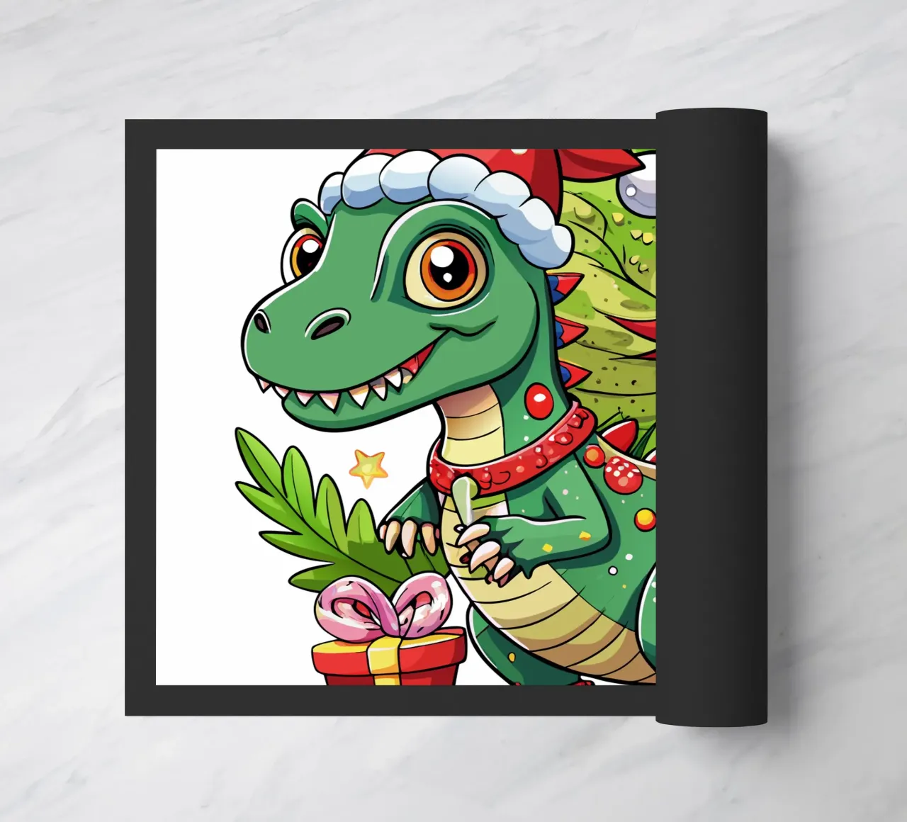 Regalo di Natale per bambini con dinosauro - Testo personalizzato zerbino da Artnesia