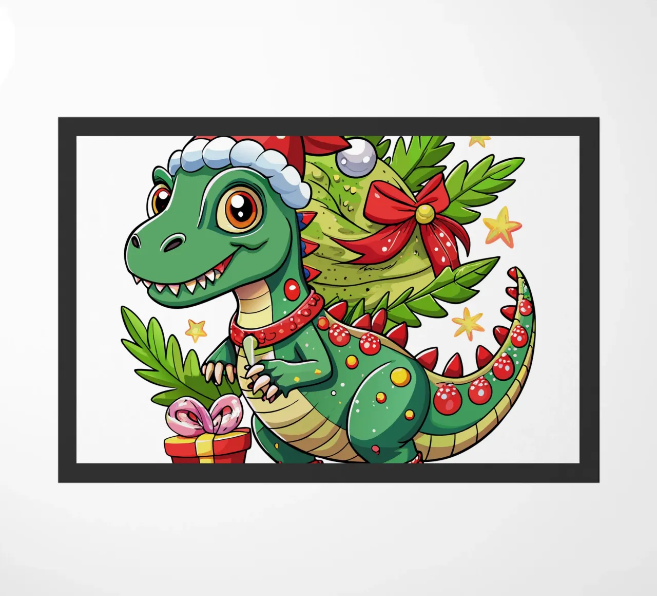 Regalo di Natale per bambini con dinosauro - Testo personalizzato zerbino da Artnesia