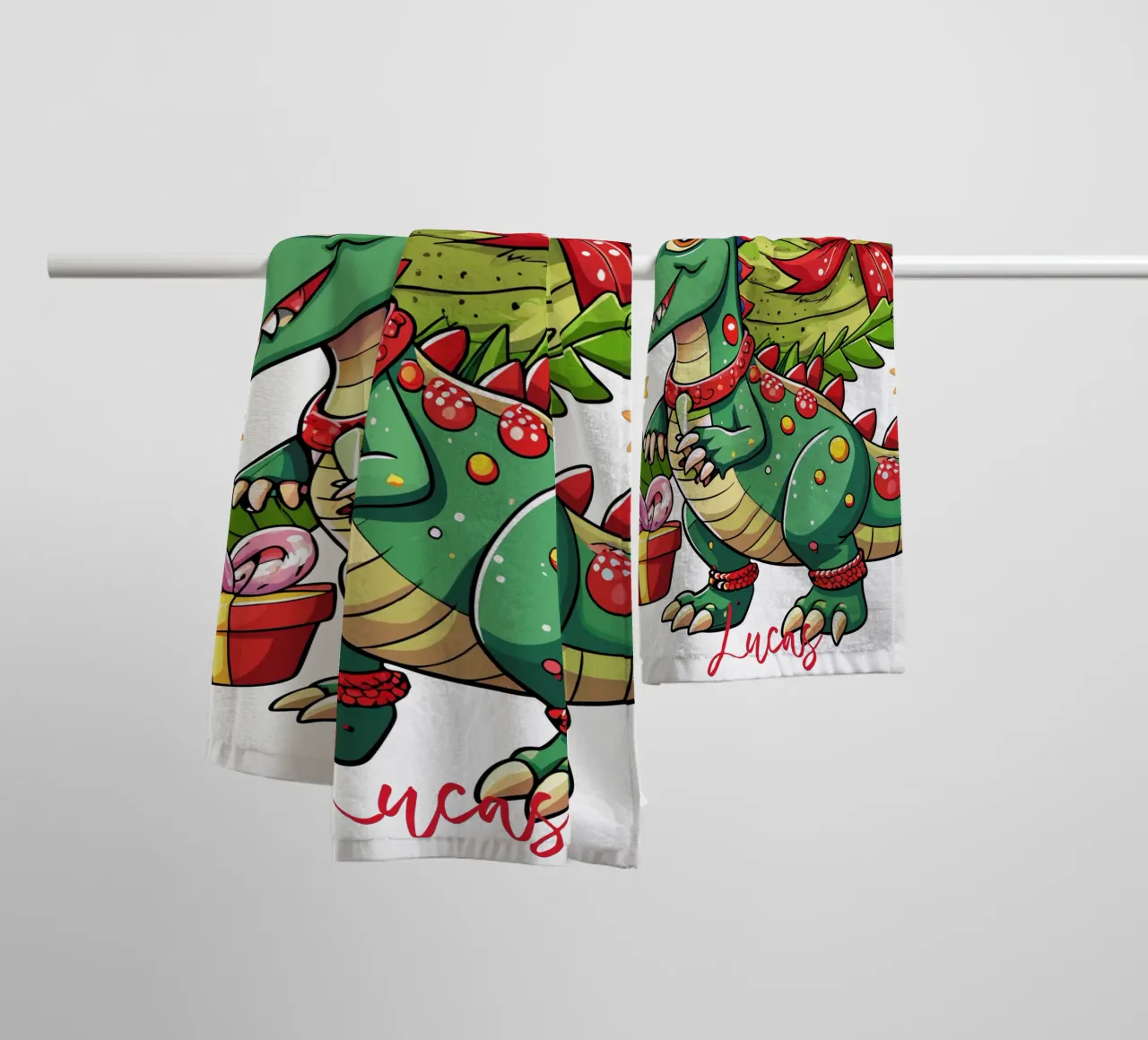 Regalo di Natale per bambini con dinosauro - Testo personalizzato asciugamano da bagno da Artnesia