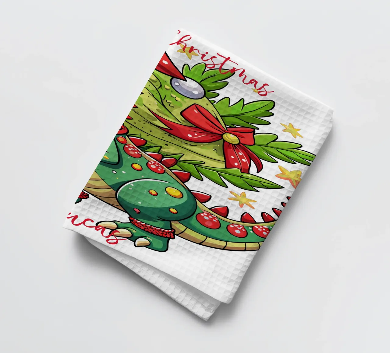 Regalo di Natale per bambini con dinosauro - Testo personalizzato canovaccio da cucina da Artnesia